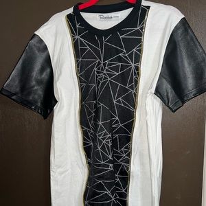 The Research' Boys Zip Print Shirt W/ Faux Leather Sleeves